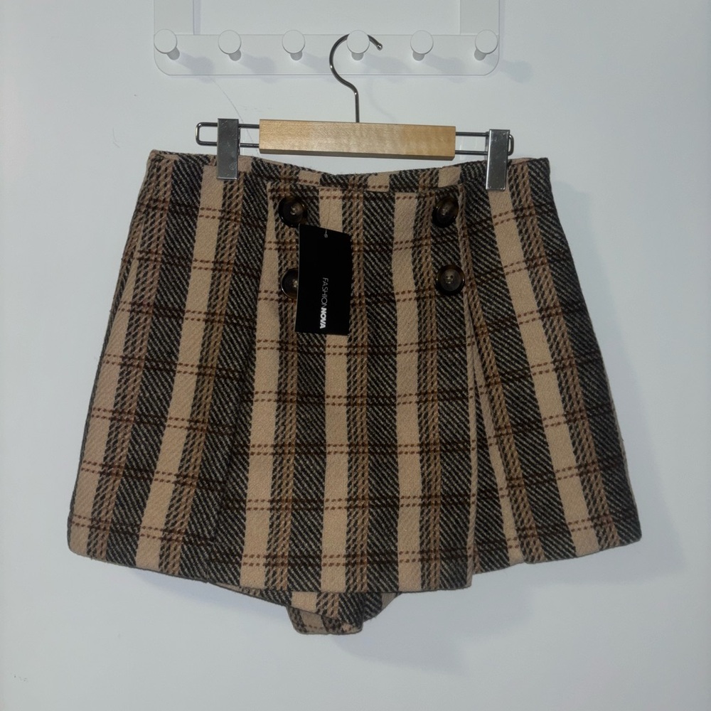 Plaid High-Waist Button Front Skort